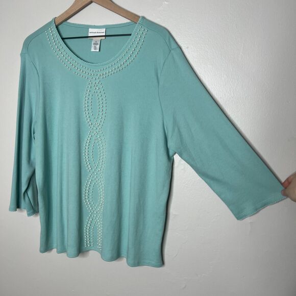 Alfred Dunner Womens Knit Top 1X Aqua‎ Blue Pearl Twist 3/4 Sleeve Easter Office - Picture 6 of 11